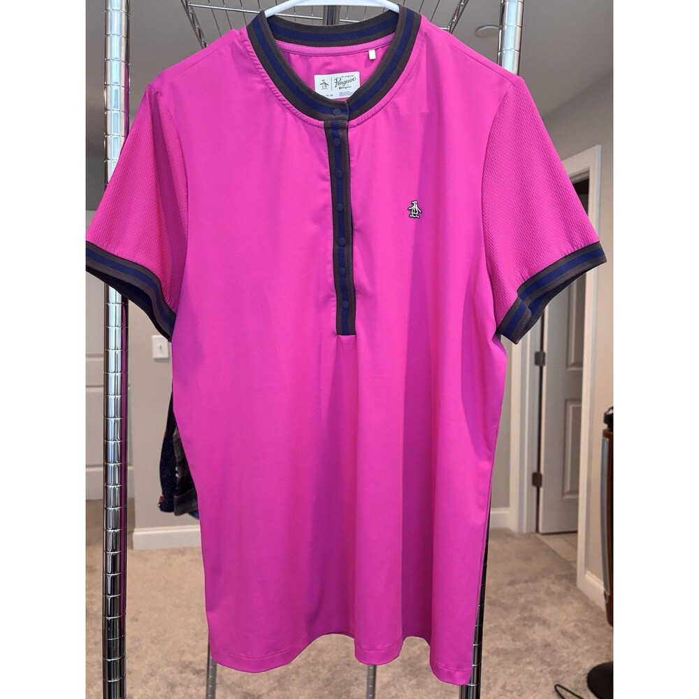 Original Penguin women's hot pink golf performance henley s/s shirt size XL